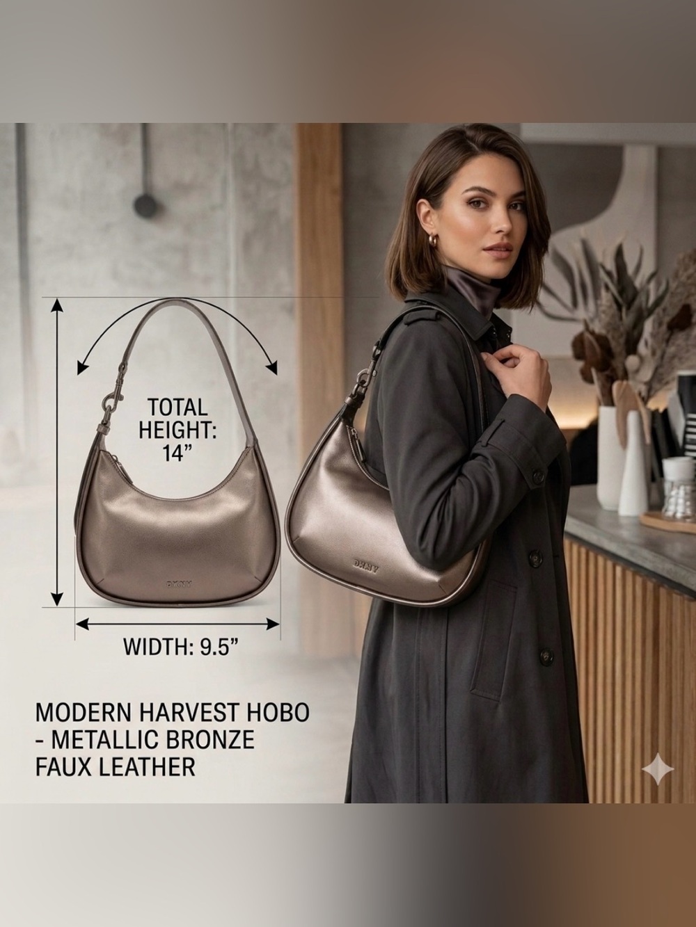 DKNY Metallic Bronze Hobo Bag NWOT